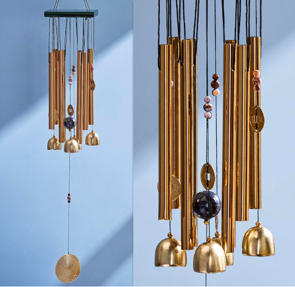 Wind Chimes for Balcony Decoration, Home Decor & Positive Vibes | Soothing Musical Sound | Metal Hanging for Indoor/Outdoor | Color: Gold | Material: Aluminum | Size: 63L x 9W x 9H cms