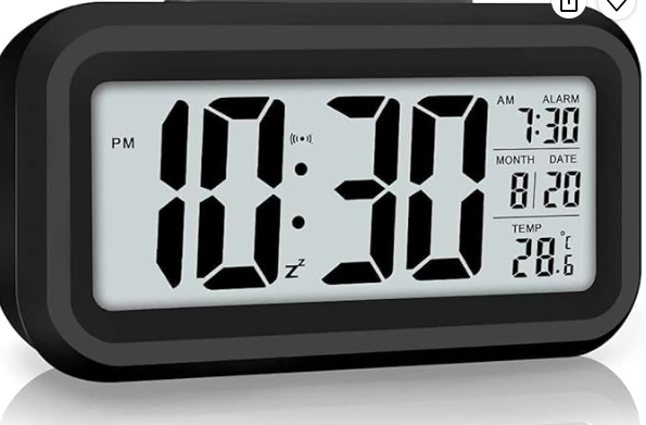 Digital Alarm Clock with Automatic Sensor, Date & Temperature Display, Compact LED Desk Table Clock for Students, Bedroom, Office, Living Room, Home Decor