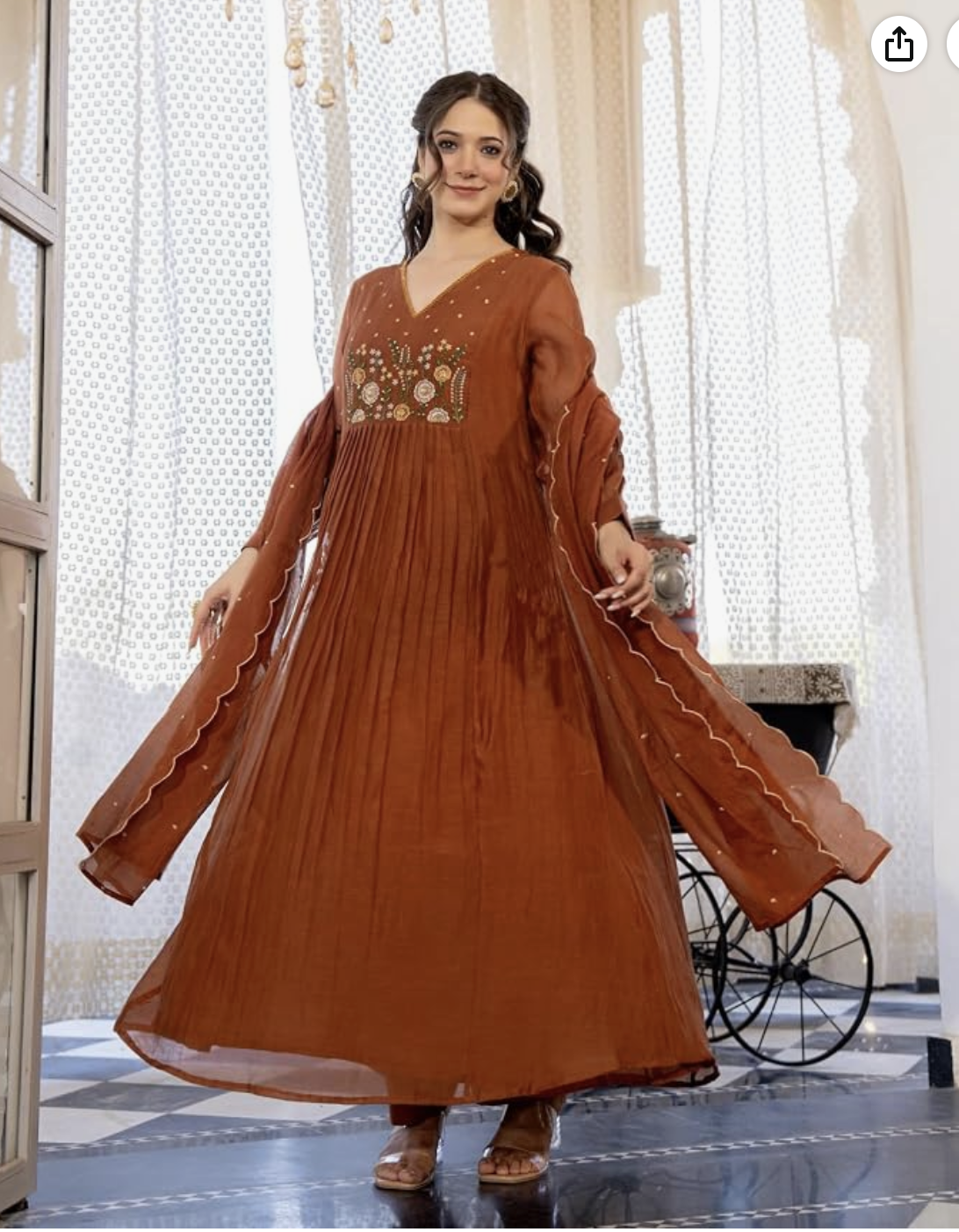 Nermosa Women Embroidery Solid Anarkali Kurta and Pant Set with Dupatta