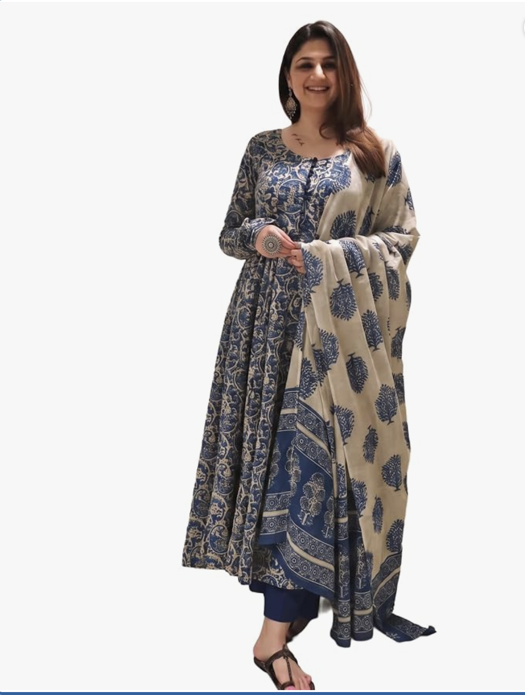 Nermosa Women Printed Anarkali Kurta and Pant Set with Dupatta | Printed Kurta Set | Women Kurta Sets |