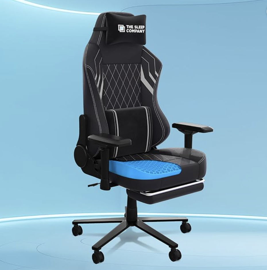 The Sleep Company XGen Pro Gaming Chair | 180° Flat Recline | Patented SmartGrid Tech | Extendable Legrest | Removable Lumbar Pillow | 4D Armrests | 3 Years Warranty | Free Installation | Black & Grey