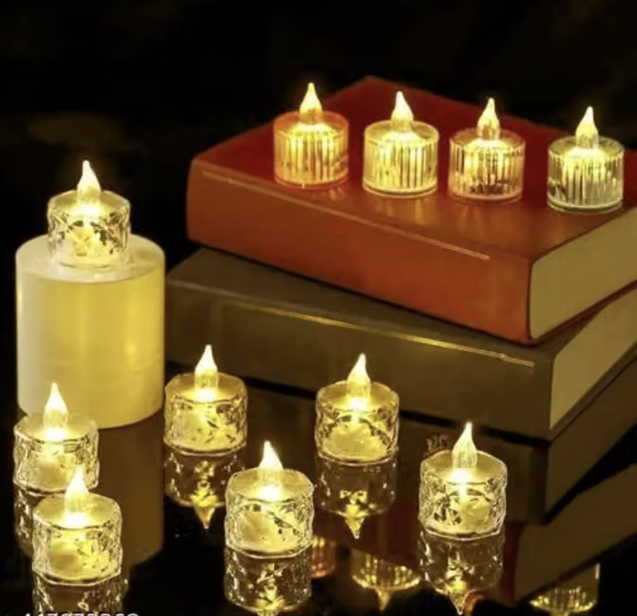 X4CART Crystal Acrylic LED Candle Pack of 6 | Decorative Flameless and Smokeless Tealight for Home, Temple, Party & Festival Decor | Warm White Glow Battery Candle Lights for Diwali & Wedding Decoration