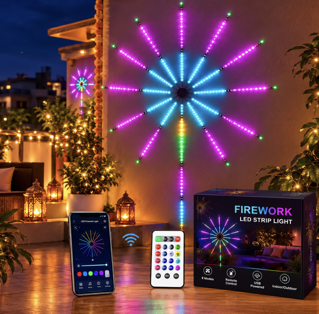MIRADH Firework-Style Smart RGBIC LED Strip | Music & Mic Sync, App + Remote, USB 5 V | Festive Decor for Diwali, Navratri, Christmas, New Year