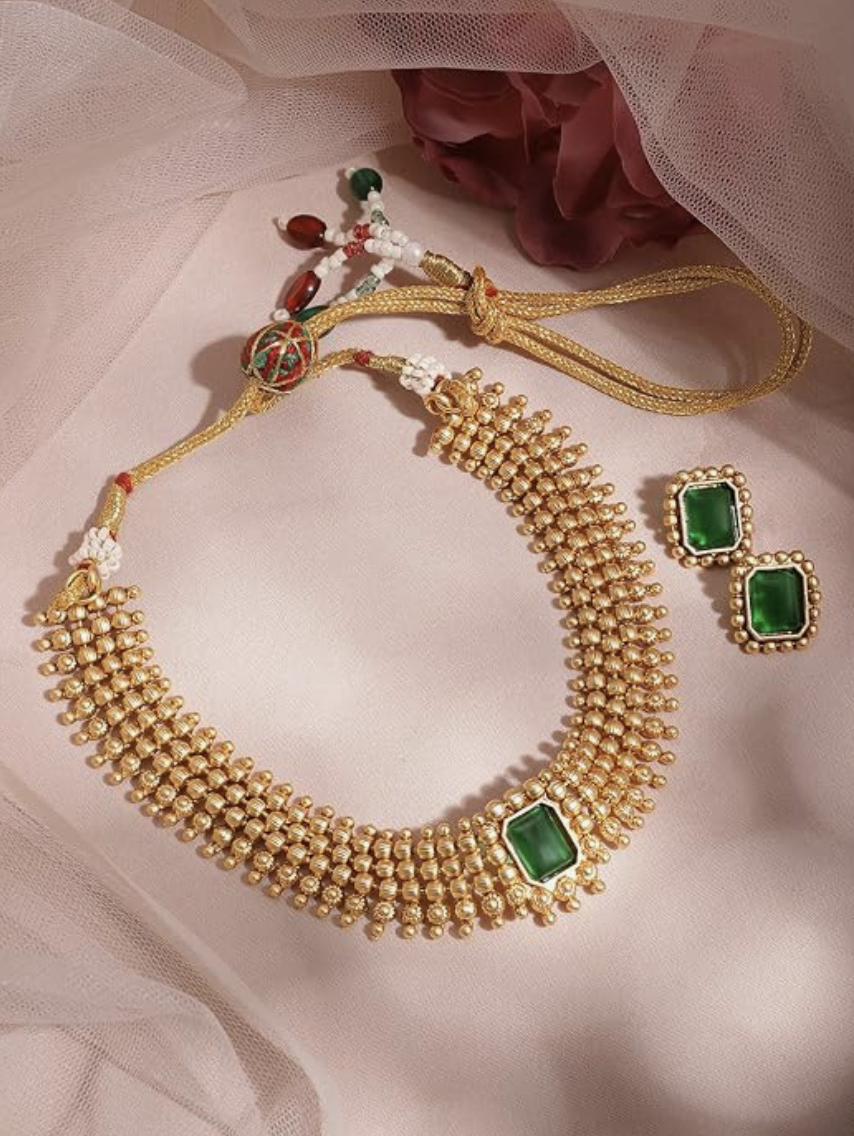 Rubans Gold Plated Festive Necklace Set with Earrings with for Women