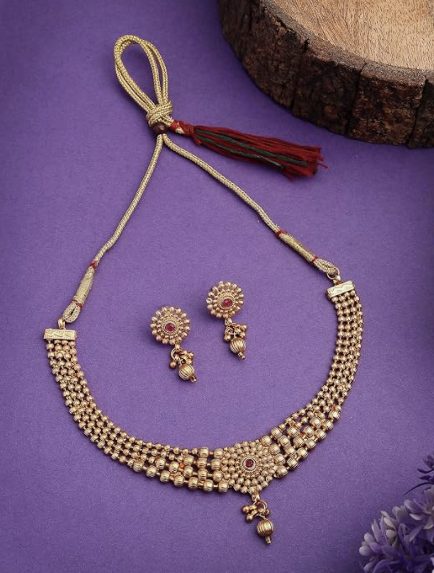 Sukkhi Classic Gold Plated Choker Necklace with Drop Earring Jewellery Set For Women & Girls|Suited for All Festive Occasions|NS107402