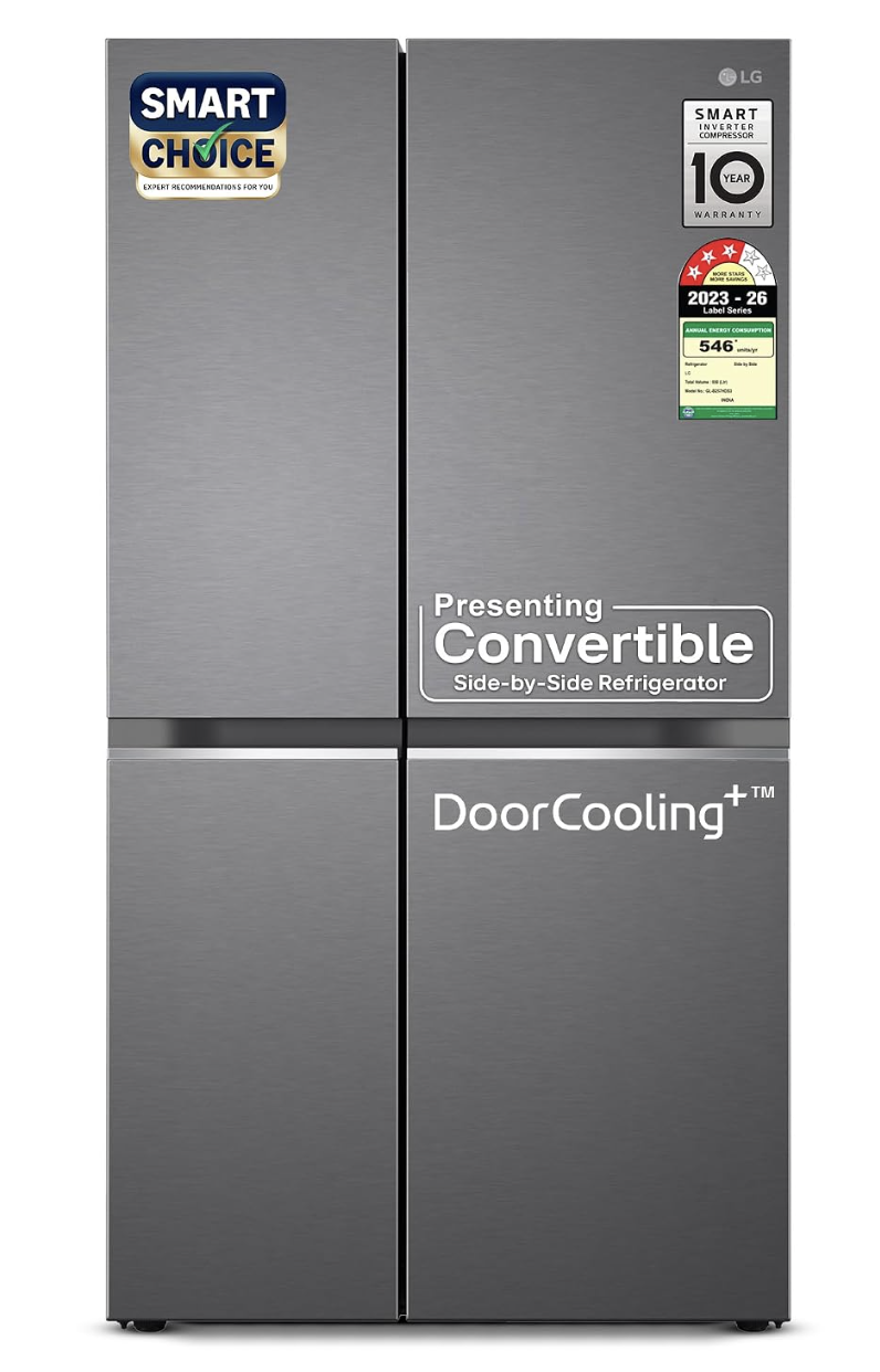 LG 650 L, 3 Star, Smart Inverter Compressor, Convertible, Door Cooling+, Frost Free Double Door Side by Side Refrigerator (GL-B257HDS3, Dazzle Steel, Express Freeze)